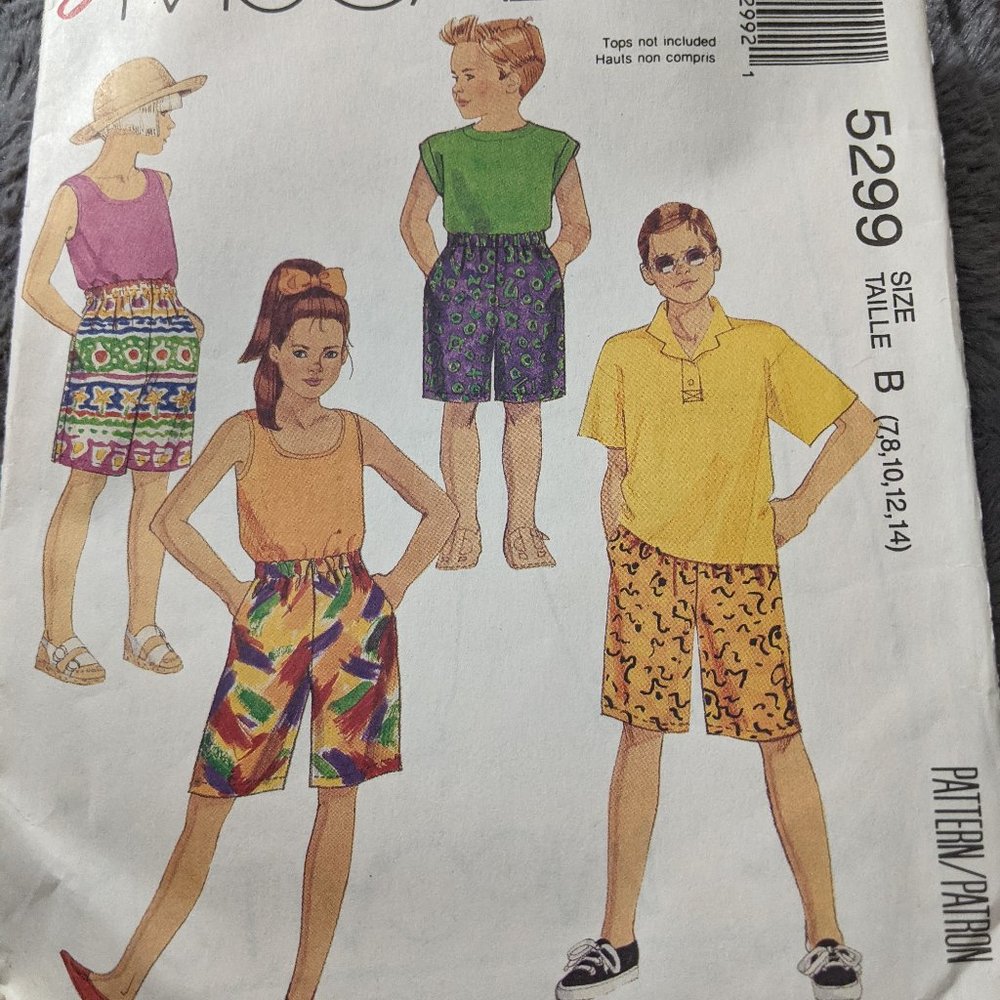 Sewing Patttern Mccalls 5299 Child Shorts